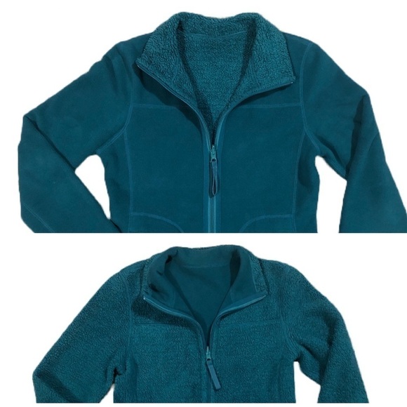 Reversible Teal Fleece and Warm Teddy Bear Fleece Full Zip Jacket extra small XS - Picture 3 of 11
